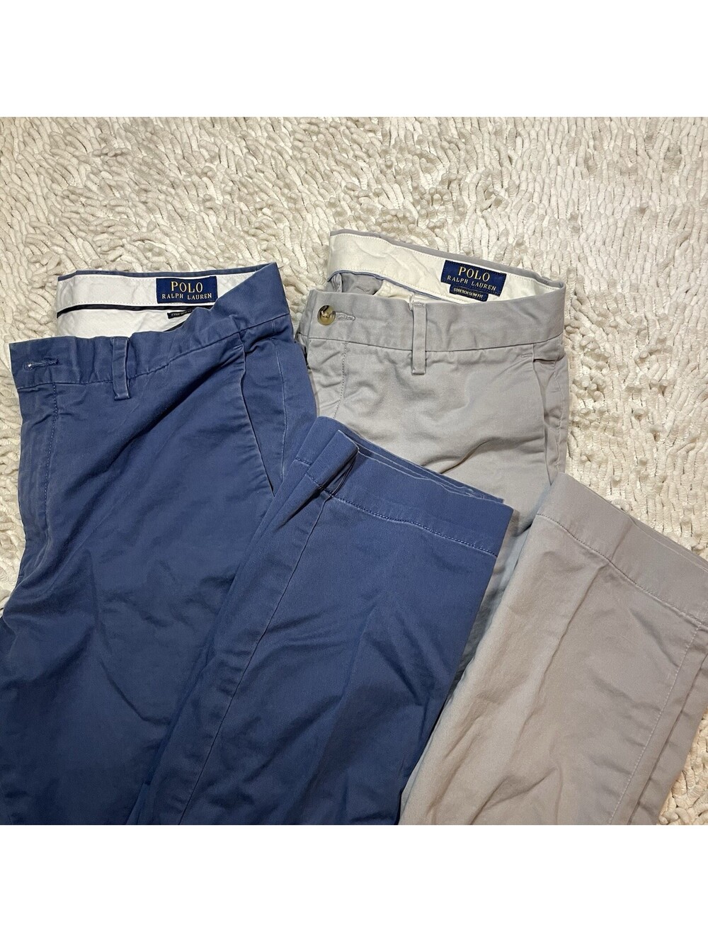 Lot of 2 Polo Ralph Lauren Pants 32x30 Gray Navy Stretch Slim Fit Cotton Chino